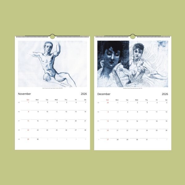 2026 calendar pages: November and December artworks