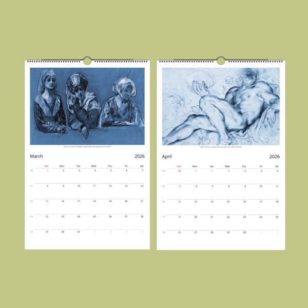 2026 calendar with artistic illustrations for March, April.