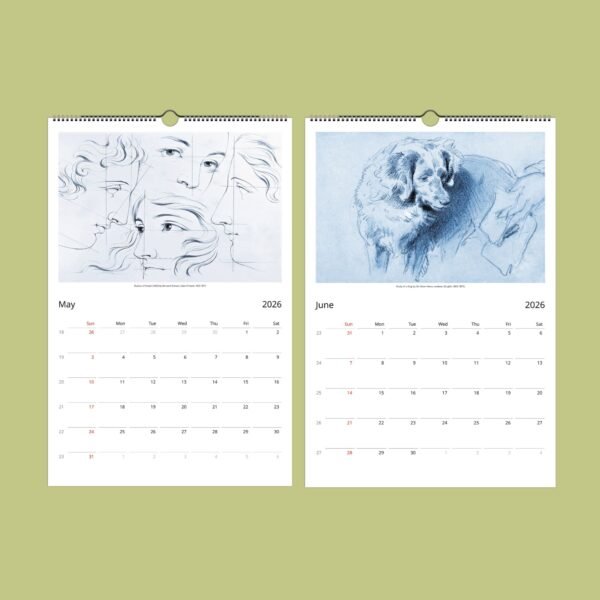 2026 calendar with sketches by famous artists.