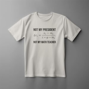White shirt with humorous math equation print.