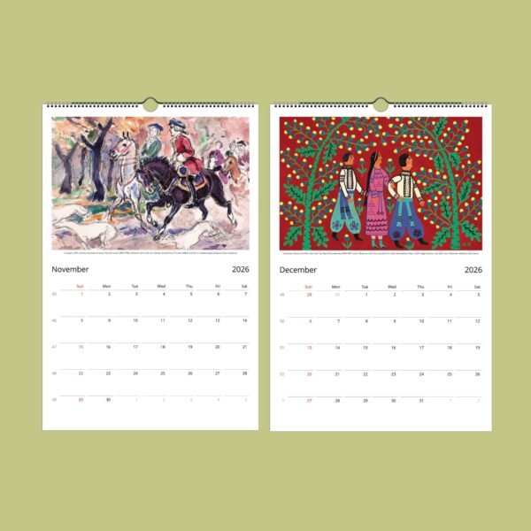 Artistic 2026 calendar for November and December