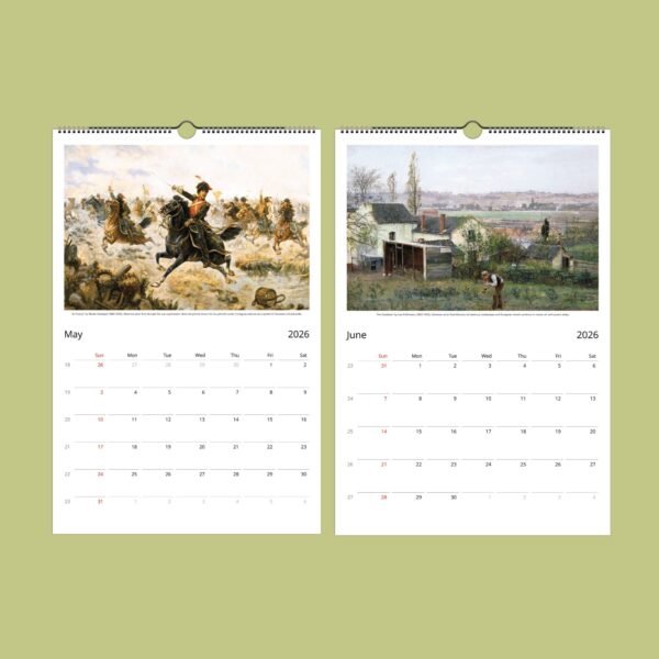 2026 wall calendar with historic art for May-June.