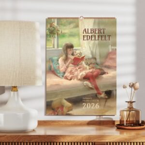 2026 Albert Edelfelt calendar on wall near lamp.