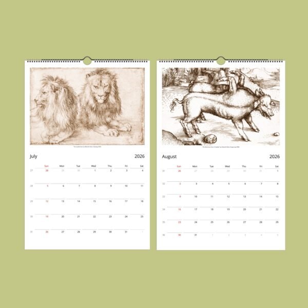2026 wall calendar pages for July and August.