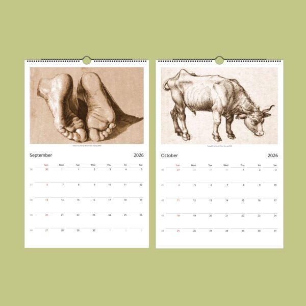 2026 calendar showing September and October artwork pages.