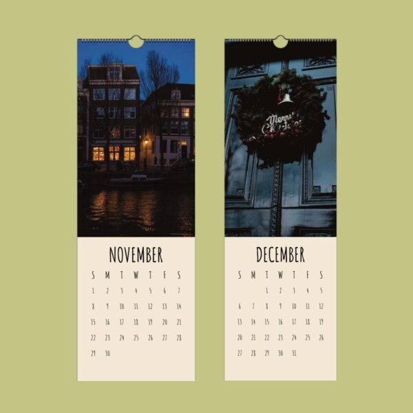 November and December calendar pages with images.