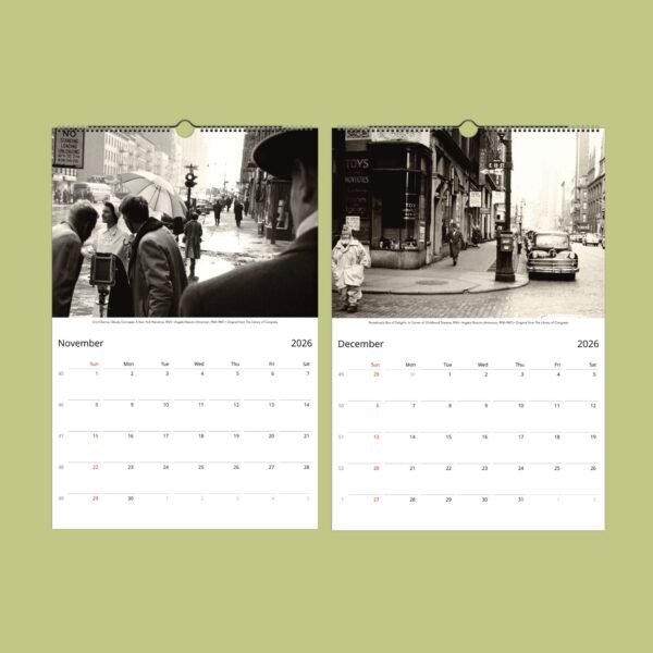 Vintage 2026 calendar, November and December pages.