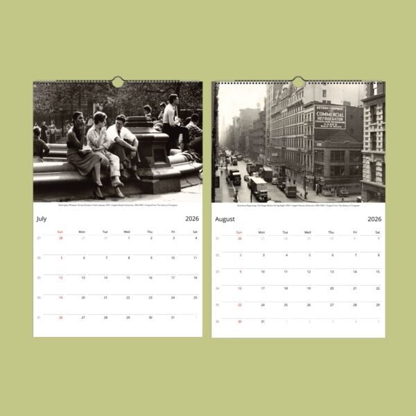 Historic 2026 calendar: July and August pages.