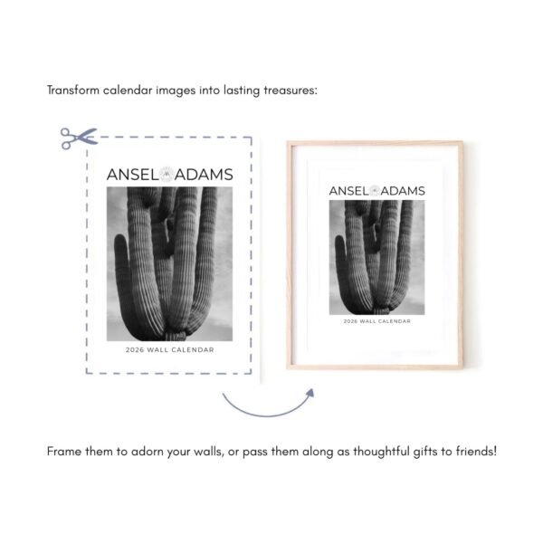 Framed Ansel Adams cactus calendar for wall decoration.
