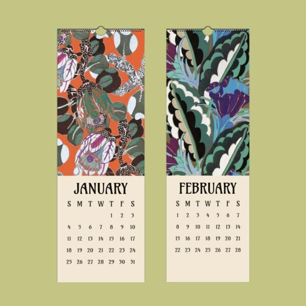 2021 calendar pages with colorful abstract designs.