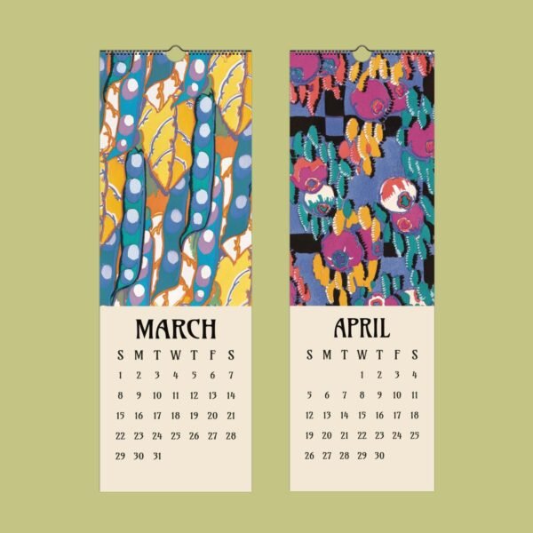 Artistic March April calendar pages with abstract patterns.