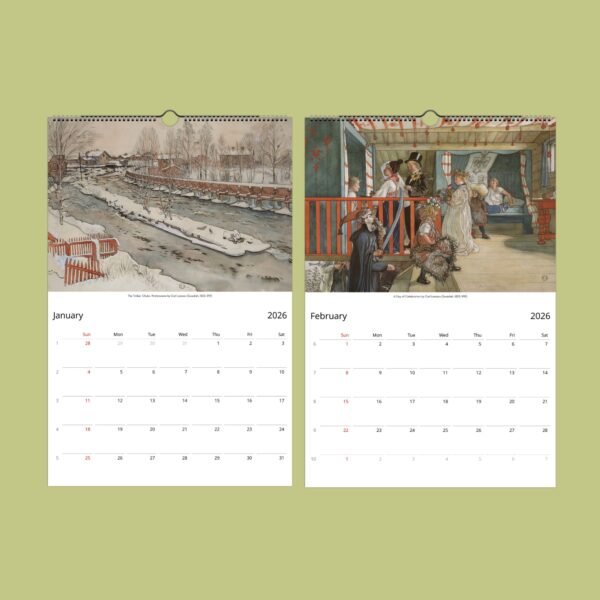 2026 art calendar with January and February pages.