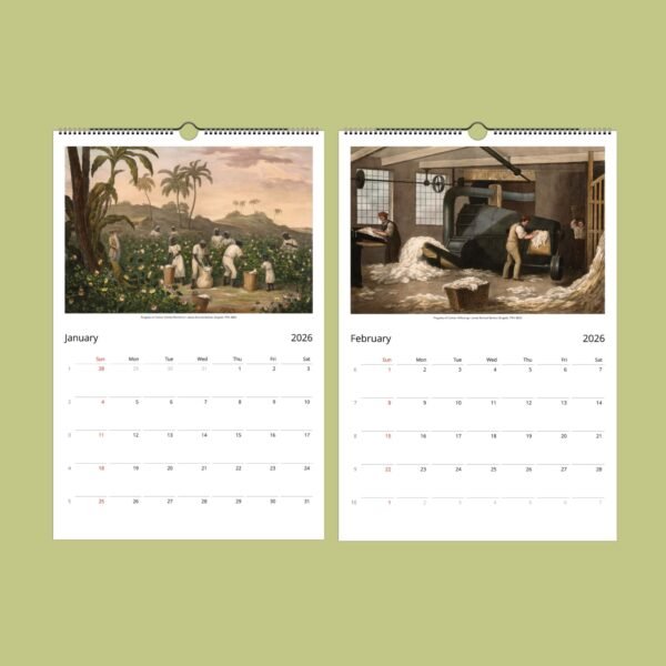 2026 calendar with historical art illustrations.