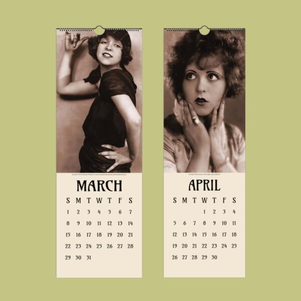 Vintage March and April calendar pages with portraits.