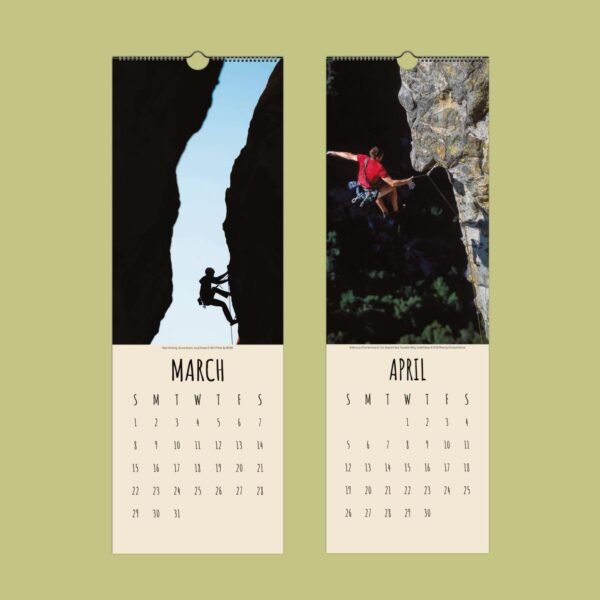 March and April rock climbing calendar pages