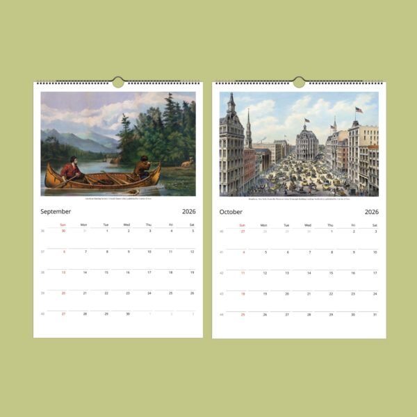 2026 calendar pages, September and October illustrations.