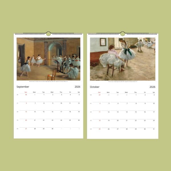 2026 calendar with ballet dancer paintings.