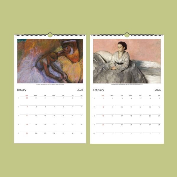 2026 calendar with classic art illustrations.