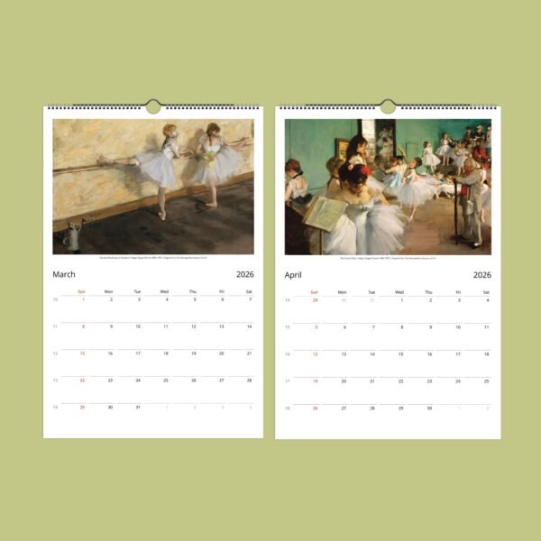 2026 calendar showing March and April pages.