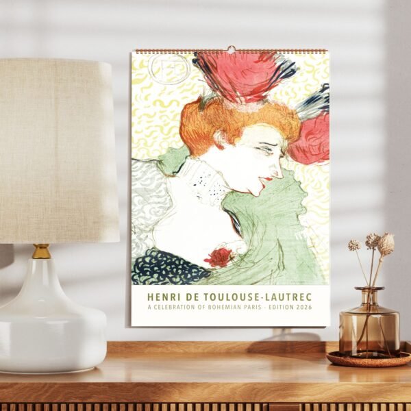 Henri de Toulouse-Lautrec art calendar displayed on table.