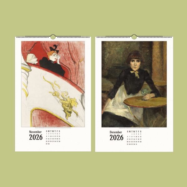 Artistic 2026 calendar pages for November and December.