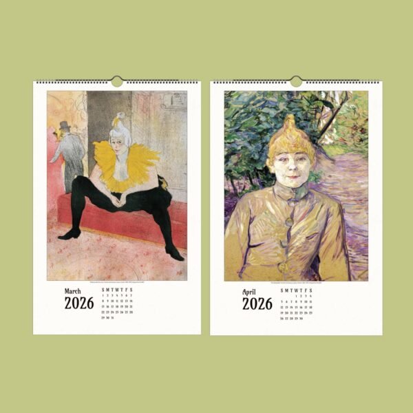 Artistic 2026 calendar with colorful paintings.