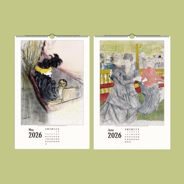 2026 calendar with vintage art illustrations.