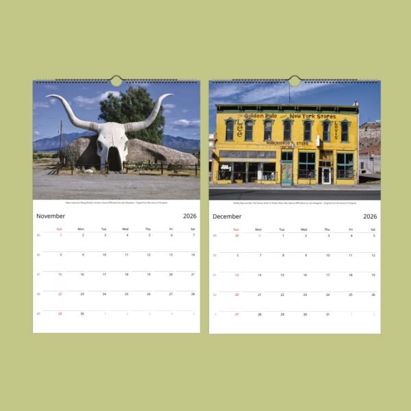2026 calendar pages for November and December with photos.