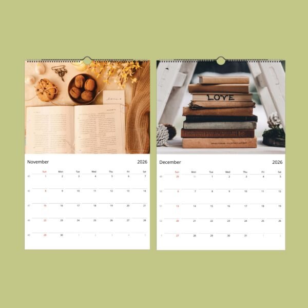 2026 calendar pages for November and December.