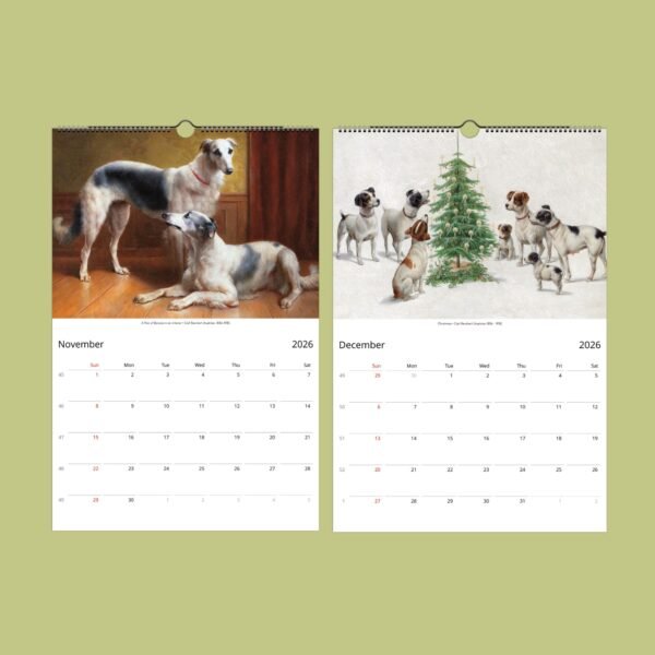 2026 calendar November December dog art pages