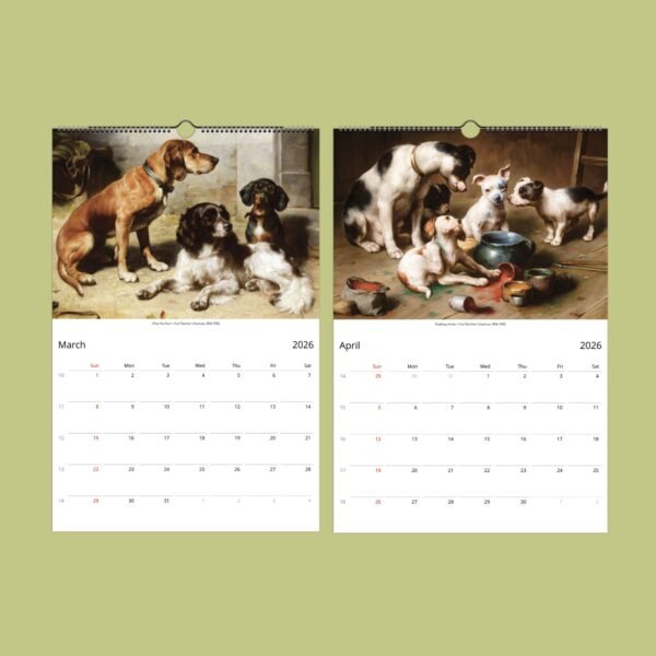 2026 dog art calendar for March and April
