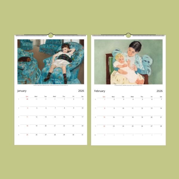 2026 calendar with impressionist art for January, February.