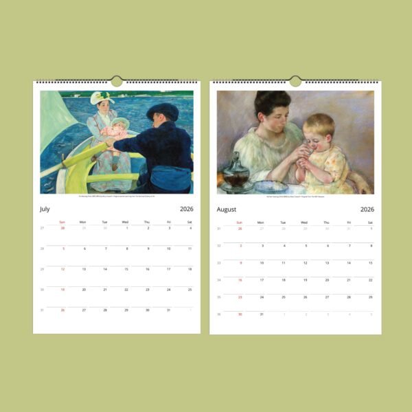 2026 calendar with Impressionist art for July, August.