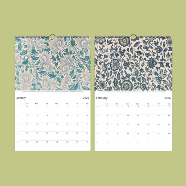 Vintage botanical calendar for January and February 2026.