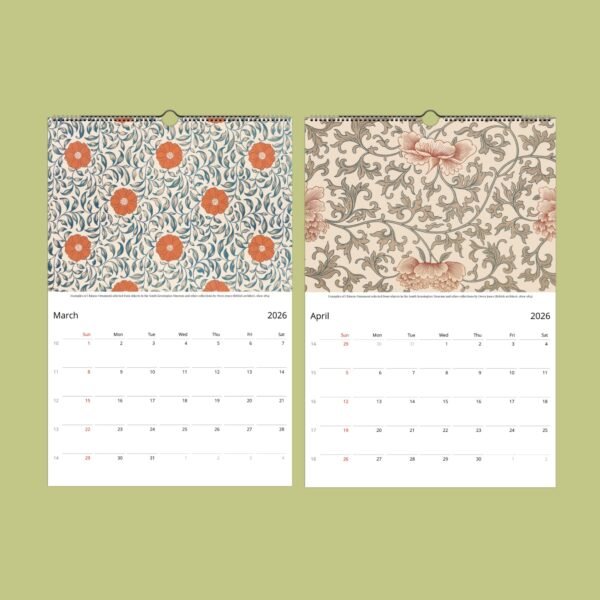 2026 calendar: March and April floral patterns