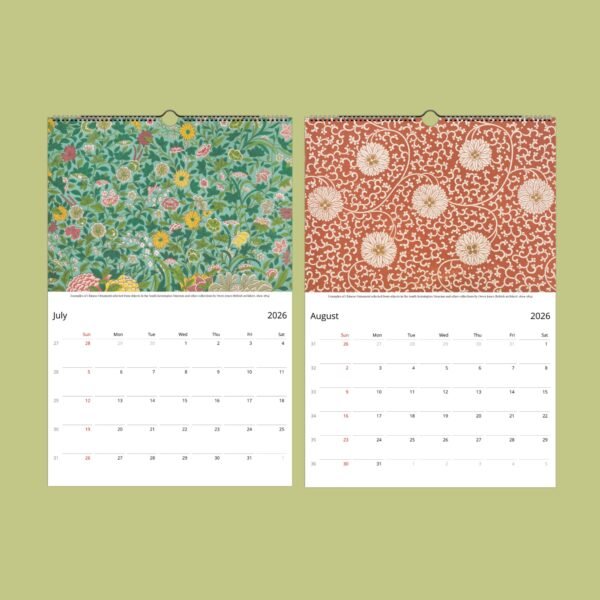 Floral calendar pages for July and August 2026.