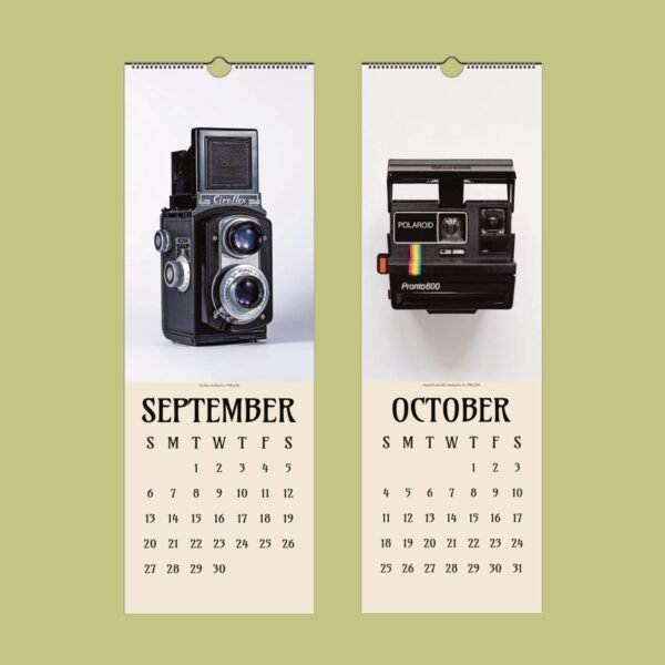 Vintage cameras calendar for September and October.