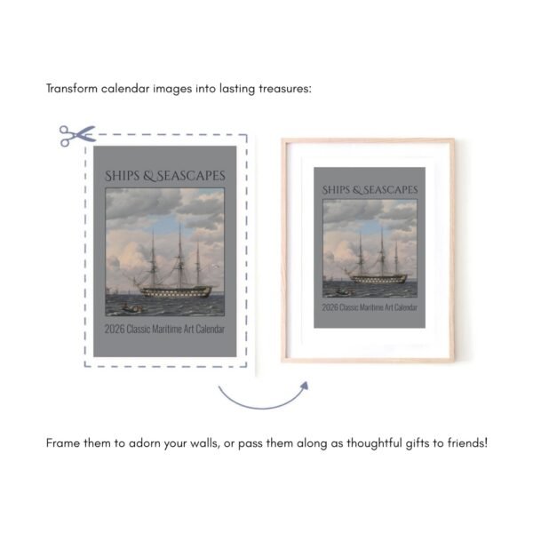 2026 Ships and Seascapes calendar, framed art display