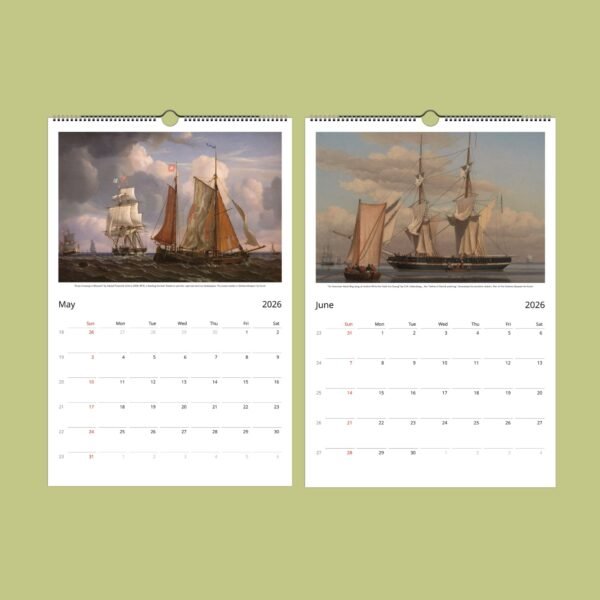 May and June 2026 calendar with ship paintings.