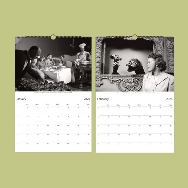 Retro 2026 calendar showcasing vintage black-and-white photos.