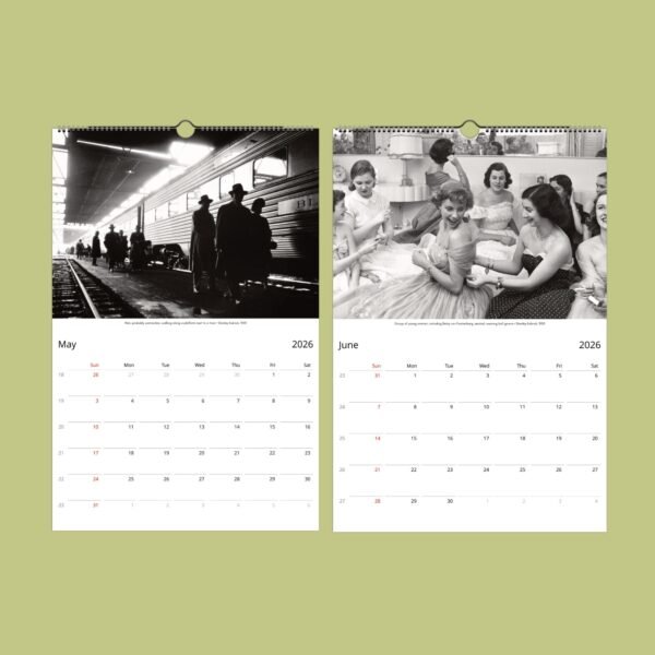 Vintage May-June 2026 calendar with black-and-white photos.