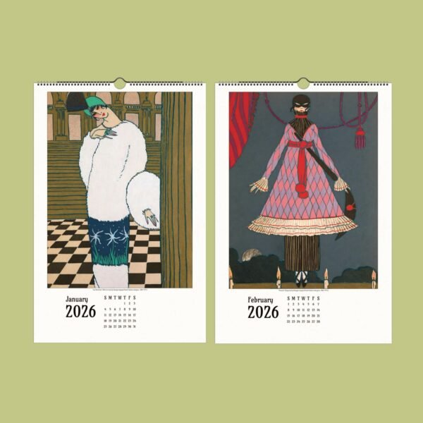 Illustrated 2026 calendar pages for January and February.