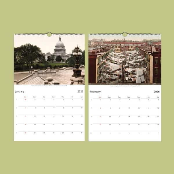 2026 calendar with historical city images.
