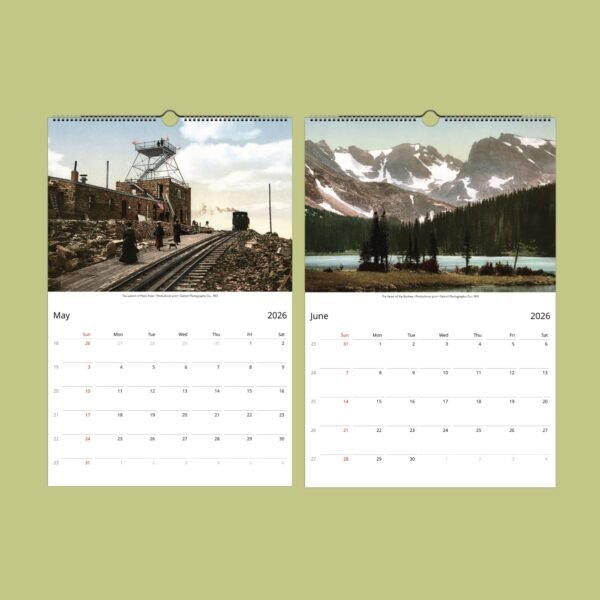 May and June 2026 calendar with scenic images.