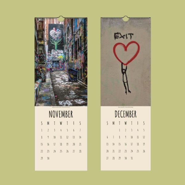 Graffiti calendar pages for November and December.