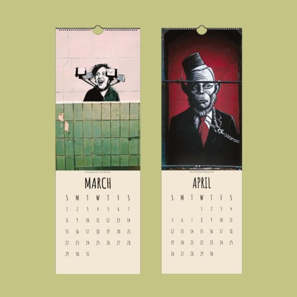 Artistic calendar pages for March and April.