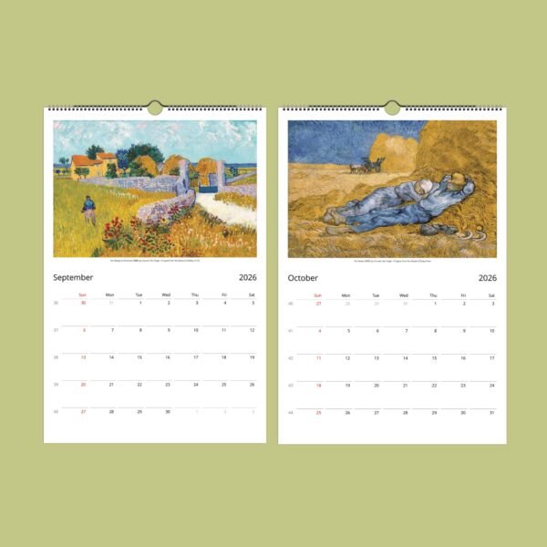 2026 calendar with Van Gogh paintings.