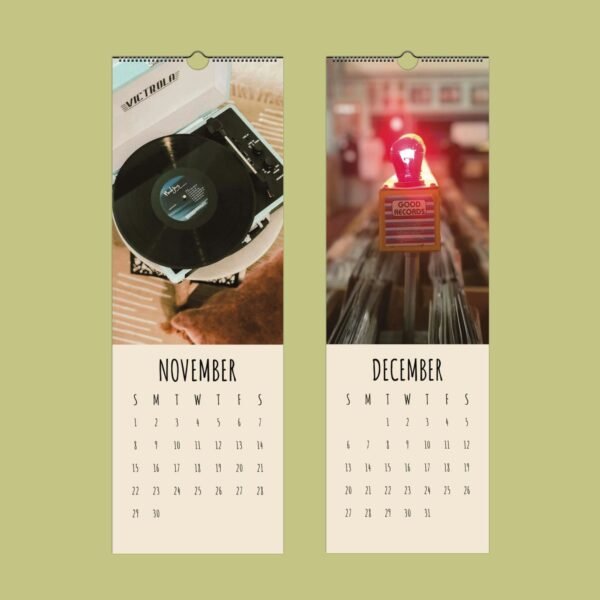 November-December calendar pages with records theme.