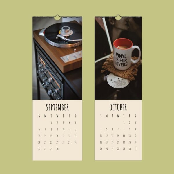 Vinyl-themed September and October calendar pages.