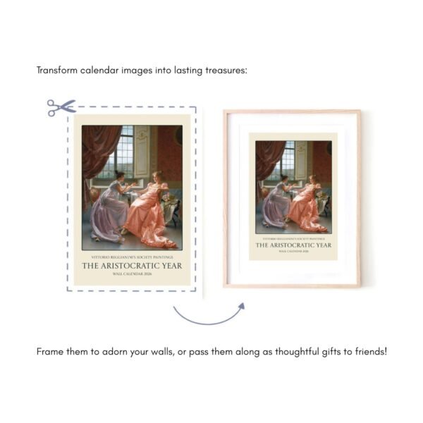 Framed aristocratic year calendar for wall decoration.